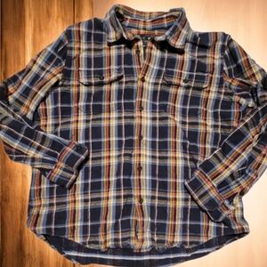 Vintage American Eagle 100% Cotton Deep Blue Yellow Plaid Flannel Size XXL Mens